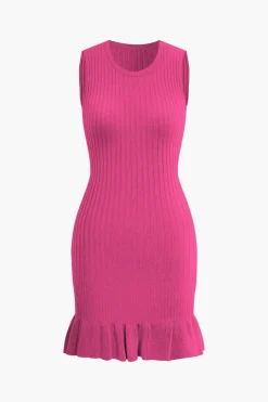 Ruffle Hem Sleeveless Knit Mini Dress