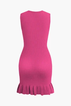 Ruffle Hem Sleeveless Knit Mini Dress
