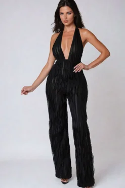 Ruffle Knot Halter Backless Jumpsuit