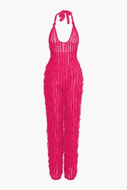 Ruffle Knot Halter Backless Jumpsuit