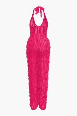 Ruffle Knot Halter Backless Jumpsuit