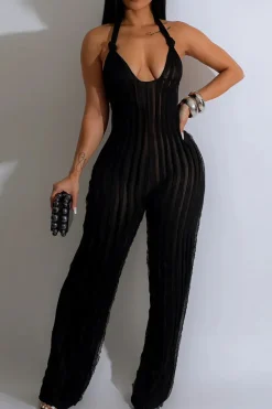 Ruffle Knot Halter Backless Jumpsuit