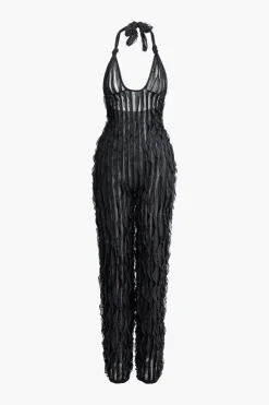 Ruffle Knot Halter Backless Jumpsuit