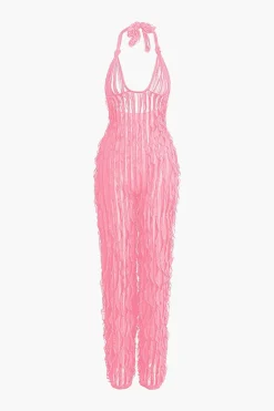 Ruffle Knot Halter Backless Jumpsuit