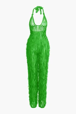 Ruffle Knot Halter Backless Jumpsuit
