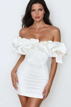 Ruffle Neckline Off The Shoulder Mini Dress