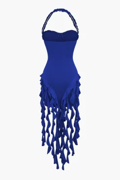 Ruffle Tassel Halter Bustier Mini Dress