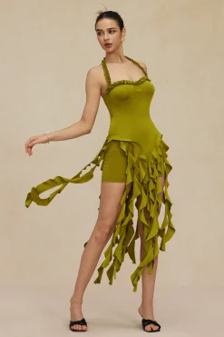 Ruffle Tassel Halter Bustier Mini Dress