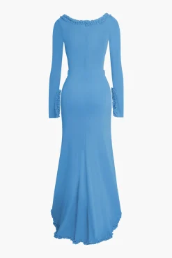 Ruffle Trim Ruched Cut Out Maxi Dress