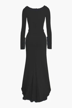 Ruffle Trim Ruched Cut Out Maxi Dress
