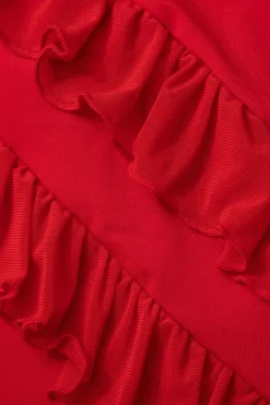 Ruffle Trim Square Neck Slit Sleeveless Maxi Dress