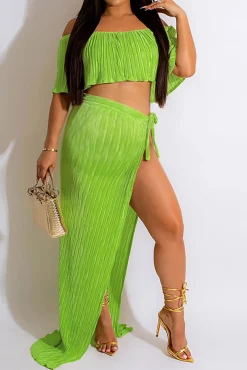 Ruffle Tube Top And Split Maxi Skirt Set