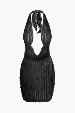 Ruffled Halter Backless Deep V-neck Mini Dress
