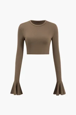 Ruffled Long Sleeve Top And Flared Trouser Set