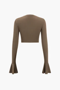 Ruffled Long Sleeve Top And Flared Trouser Set