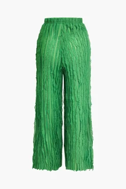 Ruffled Textured Halter Crop Top And Wide-Leg Pants Set