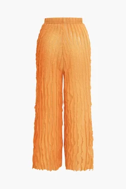 Ruffled Textured Halter Crop Top And Wide-Leg Pants Set