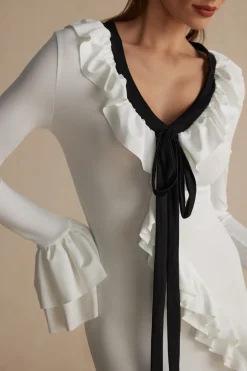 Ruffled V-Neck Long Sleeve Maxi Dress