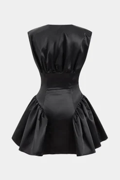 Satin Button Ruched Mini Dress