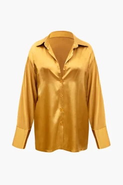 Satin Button Up Long Sleeve Shirt And Pants Set
