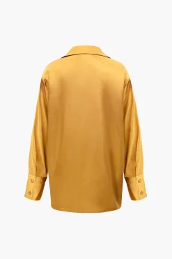 Satin Button Up Long Sleeve Shirt And Pants Set
