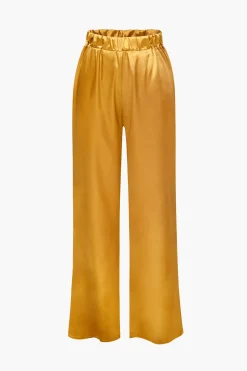 Satin Button Up Long Sleeve Shirt And Pants Set