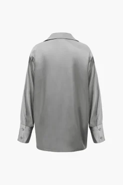 Satin Button Up Long Sleeve Shirt And Pants Set