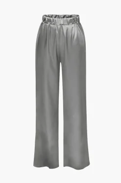 Satin Button Up Long Sleeve Shirt And Pants Set