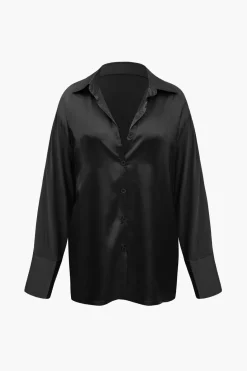 Satin Button Up Long Sleeve Shirt And Pants Set