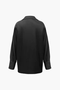 Satin Button Up Long Sleeve Shirt And Pants Set