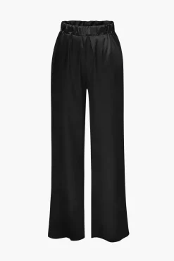 Satin Button Up Long Sleeve Shirt And Pants Set