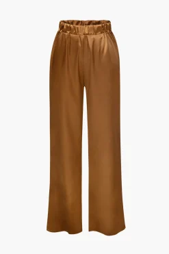Satin Button Up Long Sleeve Shirt And Pants Set