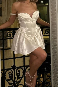 Satin Corset Slip Pearl Bustier Mini Dress