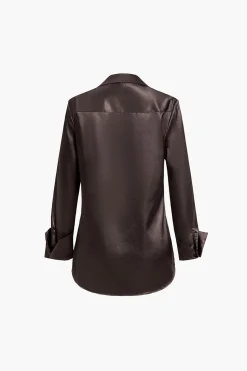 Satin Fake Pocket Long-Sleeve Shirt