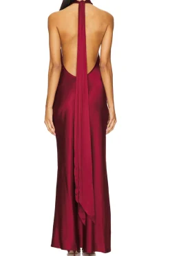 Satin Halter Neck Backless Sleeveless Maxi Dress
