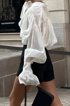 Satin Lantern Sleeve Long-Sleeve Shirt