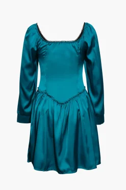 Satin Off The Shoulder Buttons Down Mini Dress