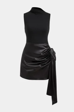 Satin Patchwork Asymmetrical Sleeveless Mini Dress