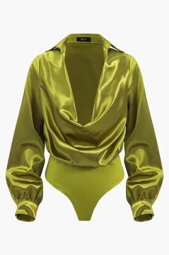 Satin Patchwork Long Sleeve Bodysuit