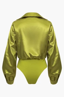 Satin Patchwork Long Sleeve Bodysuit