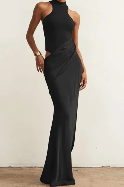 Satin Patchwork Sleeveless Maxi Dress