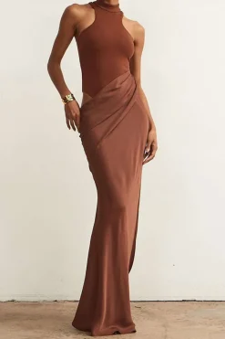Satin Patchwork Sleeveless Maxi Dress
