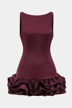 Satin Ruffle Hem Sleeveless Mini Dress
