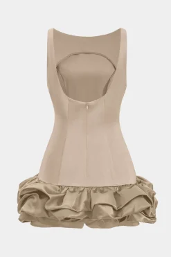 Satin Ruffle Hem Sleeveless Mini Dress