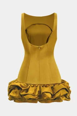 Satin Ruffle Hem Sleeveless Mini Dress