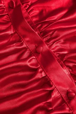 Satin Tie-Up Ruched Long Sleeve Mini Dress