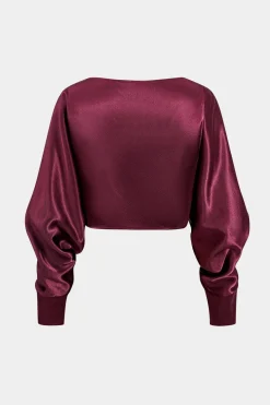 Satin Twist Knot Long Sleeve Top And Skirt Set