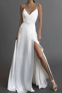 Satin V-Neck Sleeveless Slip Maxi Dress