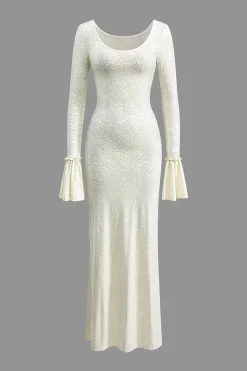 Scallop Edge Bell Sleeve Long Sleeve Maxi Dress