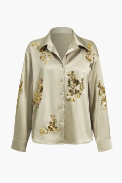 Sequin Slit Long-Sleeve Shirt